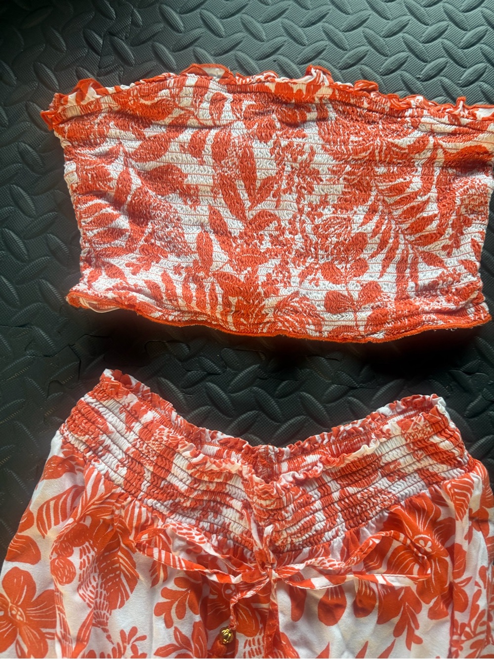Tropical Print Orange Smocked Maxi Skirt Set Size LARGE -fits👌 - Picture 4 of 8
